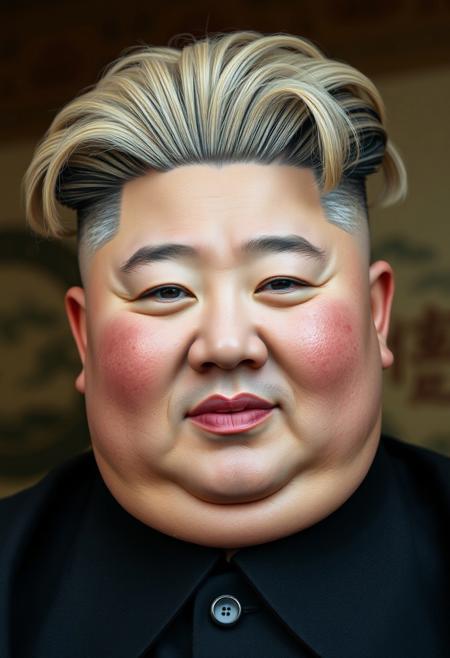 Kim Jong Un as a real life Matt Goening charater, he is a Drag Queen, hyper realistic, ultra detailed skin surface, ultra detailed hair