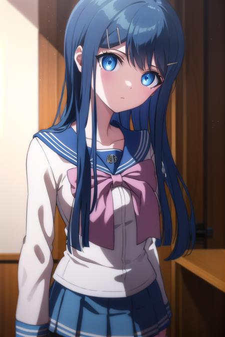 sayakamaizono, <lora:sayaka maizono s1-lora-nochekaiser:1>,
sayaka maizono, long hair, bangs, blue eyes, hair ornament, blue hair, hairclip,
BREAK long sleeves, bow, school uniform, collarbone, serafuku, bowtie, sailor collar, pink bow,
BREAK indoors, classroom,
BREAK looking at viewer, (cowboy shot:1.5),
BREAK <lyco:GoodHands-beta2:1>, (masterpiece:1.2), best quality, high resolution, unity 8k wallpaper, (illustration:0.8), (beautiful detailed eyes:1.6), extremely detailed face, perfect lighting, extremely detailed CG, (perfect hands, perfect anatomy),