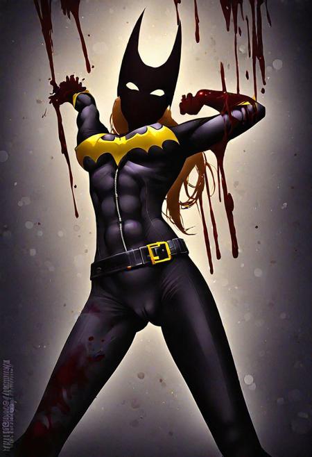 Ink illustration, realistic, detailed, silhouette of 25 year old (((batgirl)), ((athletic body)), (petite), tight bodysuit in a very dark room, with purple rim lighting, dark background, dancers pose, ink stains, ink smears, ink runs, faded ink, linquivera, ((camel toe)), bloody palm pressed against screen
