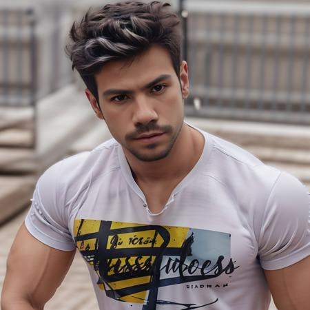 1boy, muscled, t-shirt, <lora:Mariano Gomes:1>, face focus, face detais, realistic, photograph