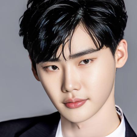 leejongsuk 1man, leejongsuk, solo, looking at viewer, simple background, black hair, 1boy, brown eyes, male focus, grey background, portrait, realistic