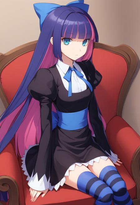 psgstocking, hair bow dress, long sleeves, juliet sleeves, striped thighhighs