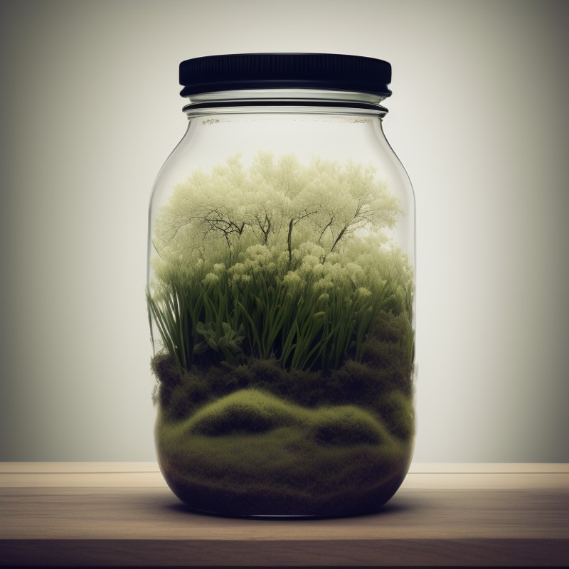 a realistic photo of Spring in a bottle
