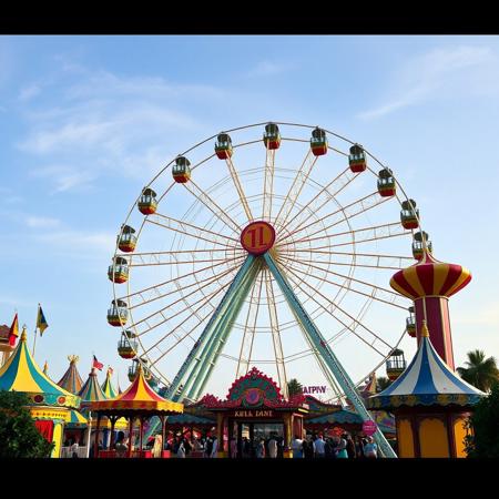 giant amusement park, colorful,
