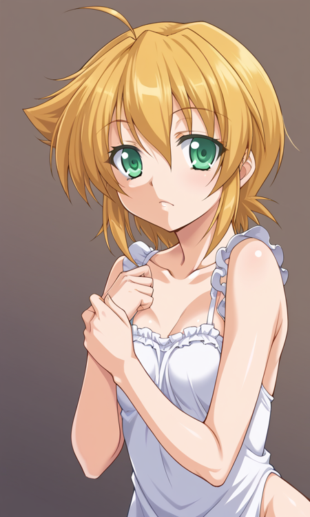 Shana Mikage, green eyes, short hair, blond hair, messy hair, ahoge