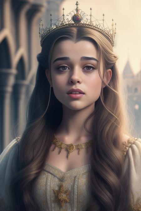 bertacastane as a medieval princess stganding in front of a castle, princess robe, crown, masterpiece, best quality, highest quality, cinematic lighting, (volumetric lighting), extremely detailed CG unity 8k wallpaper, focused, 8k wallpaper, 4k wallpaper, extremely detailed, ultra realistic, photorealistic, sharp focus, absurdres, (HDR:1.2), (high contrast), photograph, detailed and intricate, instagram, portrait, highly detailed, digital painting, artstation, concept art, smooth, sharp focus, illustration, cinematic lighting, Style-Princess,