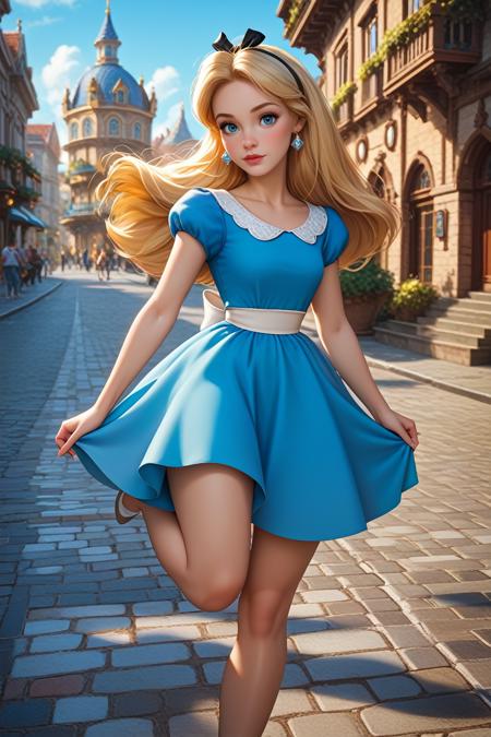 DisneyAlice, 1girl, blonde hair, blue eyes, long hair, hairband