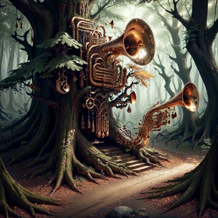 concept art   <lora:BrassInstrumentAI-000014:.9> BrassInstrumentAI forest