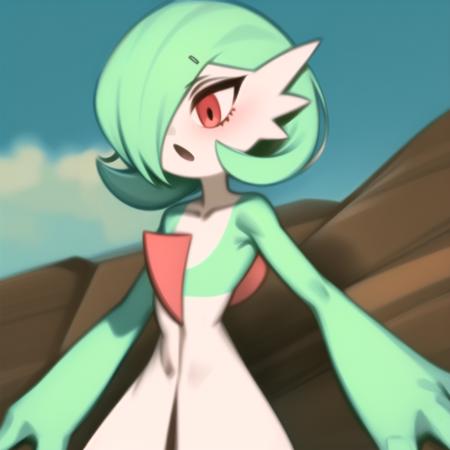 <lora:gardevoir_V2:0.9>, (green hair:1.3), green skin , hair over one eye, multicolored skin, pokemon \(creature\), red eyes, short hair, two-tone skin, white skin, 
<lora:KelvinHiuArtist-20:0.9>,   KelvinHiuArtist ,flat colors, ,sketch,