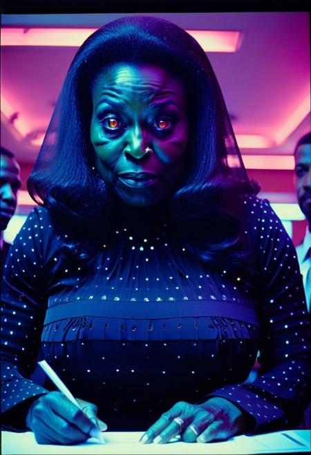 ()Hyoer Realistic:2.0)Polaroid picture of 
a hyper realistic Movie Still of (80 years old ((busty:1.8)) (((african american))) women) 
their (possessed glowing eyes:1.70)
 image of a luxurious, high-end car dealership, where a group of beautiful, busty mature women, dressed in prostitute attire leaving little to the imagination, (standing in full view at a dealerships office:1.88), surrounded by hypnotic, pulsing lights.
BREAK
(Theirfaces slackening into a serene, obedient expression, as (the women  ((blindly signing a paper contract with a hypnotic smirk on her face)) displaying a  40% APR interest rate:1.66) . :2.30)