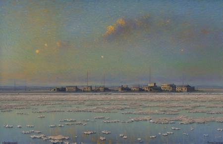 (impressionism:1.15), Salt Flat , russian panel houses, (john harris:0.8), rural, a painting,scene painting,scenery, <lora:russian_panel_houses_v105:1.1>,