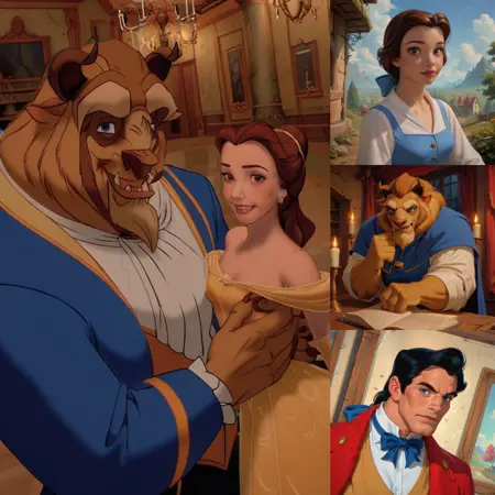 Beauty and the Beast Style and Character | All-in-One Pony XL LoRA | Belle, the beast, Gaston, Lumiere
