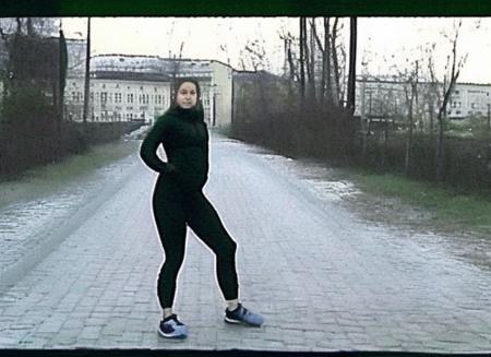 photo by oldsiemens,  25 years old slav gopnik girl in black adidas tracksuit on russian street of moscow, high detailed face. summer