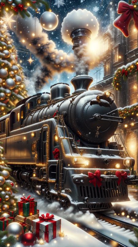 <lora:ChristmasDecorativeStyle:1>ChristmasDecorativeStyle locomotive train, (Masterpiece:1.3) (best quality:1.2) (high quality:1.1)