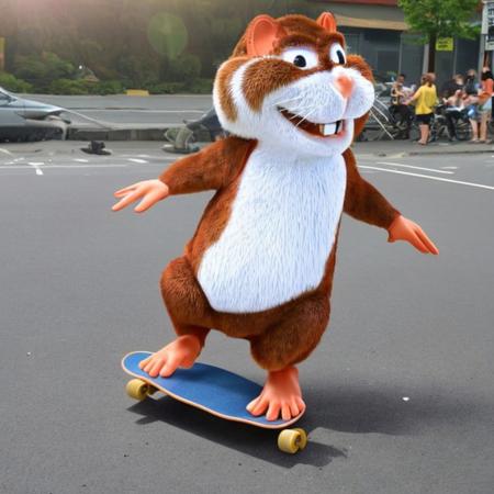 gluckgluck  hamster riding a skateboard, photograph  <lora:Glucky:0.95>