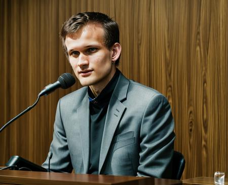 vitalik, a man, full body, talking, microphone on ear, conference, suit, 8k uhd, dslr, soft lighting, high quality, film grain, Fujifilm XT3
<lora:vitalik:1>