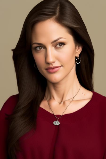 a photograph of brunette (LylaGarrity:0.99), Wearing a red sweater with a black leather jacket., (lips:0.553992509841919),(portrait:0.4834848940372467),(brown hair:0.35802650451660156),(necklace:0.48045986890792847),(jewelry:0.3855304718017578),(realistic:0.9784675240516663),(brown eyes:0.9084325671195984) with a necklace,(long hair:0.41702601313591003),(looking at viewer:0.5157393217086792),(solo:0.9111350178718567), detailed face, high quality, 8k uhd, leica 50mm