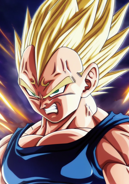 A Majin2 portrait, digital art, blonde ,blonde eyebrows,digital art, clenched fists, looking,full head,anatomically correct, (((8k resolution))) , M in front, copy of Majin Vegeta by Dragon Ball Z, 1 character  master piece,  super definition.