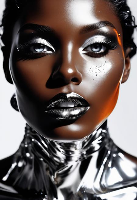 Imagine diamond-like caustic light shining on a black model,strong contrast,high-end feel,fashion cover,<lora:Jelena Kevicæµéè²å½©æç»é£æ ¼_v4.0:0.5>,acid art,white background,film photography,liquid metal,