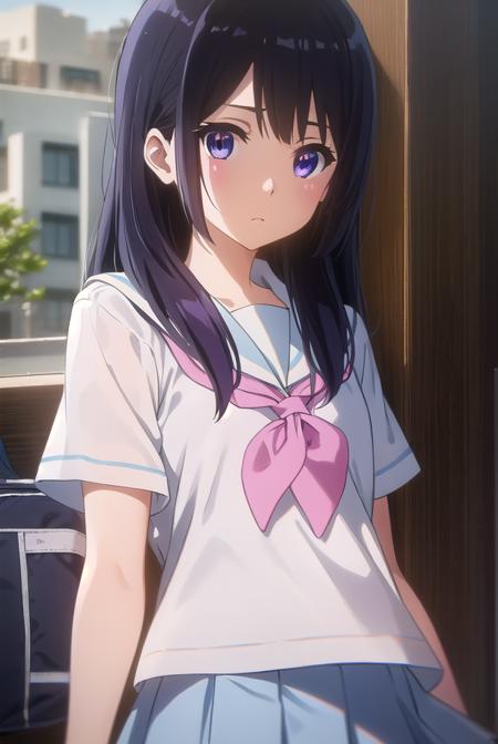 reinakousaka, <lora:reina kousaka s2-lora-nochekaiser:1>,
reina kousaka, kousaka reina, long hair, bangs, black hair, (purple eyes:1.1),
BREAK skirt, shirt, school uniform, white shirt, short sleeves, pleated skirt, serafuku, sailor collar, blue skirt, neckerchief, red sailor collar, school bag, pink neckerchief, kitauji high school uniform,
BREAK indoors, classroom,
BREAK looking at viewer, (cowboy shot:1.5),
BREAK <lyco:GoodHands-beta2:1>, (masterpiece:1.2), best quality, high resolution, unity 8k wallpaper, (illustration:0.8), (beautiful detailed eyes:1.6), extremely detailed face, perfect lighting, extremely detailed CG, (perfect hands, perfect anatomy),