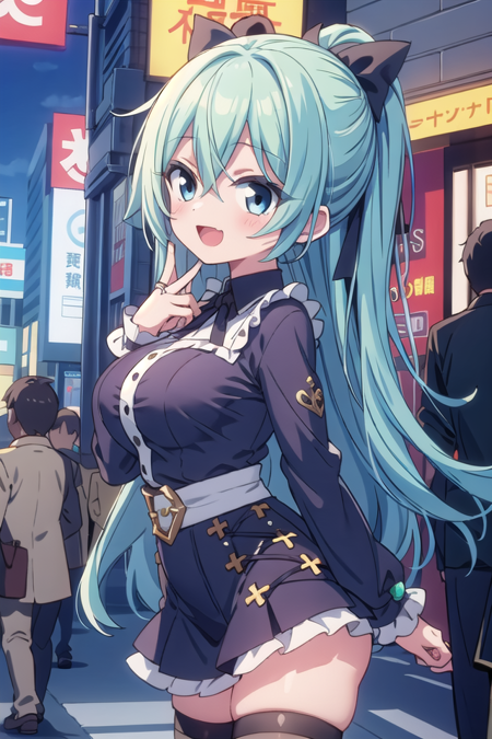 insanely detailed, absurdres, ultra-highres, ultra-detailed, best quality,
1girl, solo, nice hands, perfect hands,
BREAK
thigh highs, long hair, jirai kei, skirt, rings, jewelry, black thigh highs,black mask, shirt, cross, black skirt, frills, gothic, bow, tattoo, ribbon, long sleeves
BREAK
happy smile, laugh, open mouth, standing,
from side,
seductive pose, cowboy shot,
BREAK
slender, kawaii, perfect symmetrical face, ultra cute girl, ultra cute face, ultra detailed eyes, ultra detailed hair, ultra cute, ultra beautiful,
BREAK
in harajuku, shibuya, tokyo, street, crowd, cityscape,
BREAK
large breasts,
(green hair, black eyes), hair between eyes