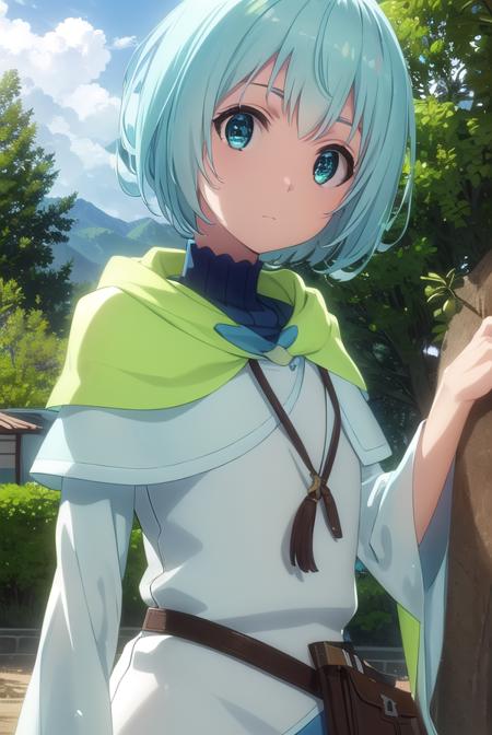 leleiialalena, <lora:lelei ia lalena s1s2-lora-nochekaiser:1>,
lelei ia lalena, short hair, blue hair, aqua hair, hair between eyes, blue eyes,
BREAK dress, necklace, robe,
BREAK outdoors, forest, nature, sun, sky, clouds, trees, grass,
BREAK looking at viewer, (cowboy shot:1.5),
BREAK <lyco:GoodHands-beta2:1>, (masterpiece:1.2), best quality, high resolution, unity 8k wallpaper, (illustration:0.8), (beautiful detailed eyes:1.6), extremely detailed face, perfect lighting, extremely detailed CG, (perfect hands, perfect anatomy),