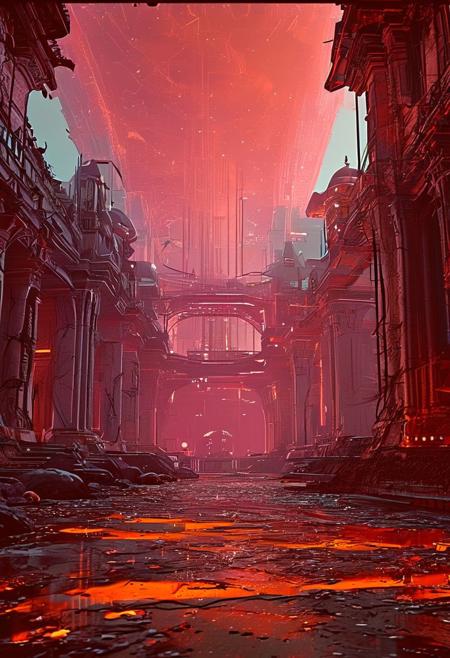 An otherworldly complex structure with pillars made of light and shadows, the ground pulsating with desaturated colors, ever-changing hues, embodying a dream within a dream, 
in the style of the movie ambiance of Ridley Scott's 'Alien' with 80s sci-fi nostalgia. Blend dreamlike, claustrophobic spaces, grimdark Warhammer 40K magic, and campy yet sinister tones. Envision a surreal, dystopian world where arcane forces meet retro-futuristic sci-fi, creating a uniquely haunting tableau
, in the style of an old 80's VHS dark fantasy, VHS screen grab, grainy, old footage
