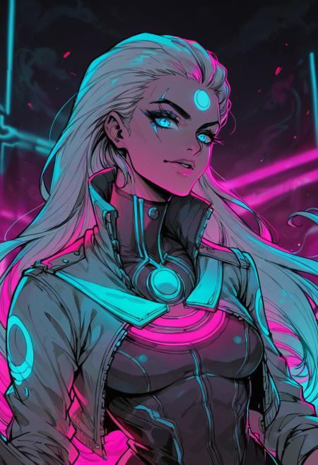 scocool re_9, score_8_up, score_7_up, neon, neon_outline, glowing, neon background, multi neon colours, Diana, upper body