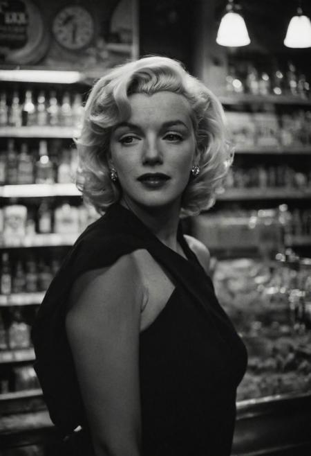 cinematic film still of Marylin Monroe standing in a New York city bodega at night, highly detailed face,  zavy-cnmtc, shallow depth of field, vignette, highly detailed, high budget, bokeh, cinemascope, moody, epic, gorgeous, film
