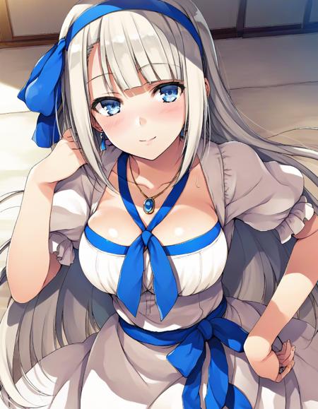 mylene rafa holfort casual, white dress, blue ribbon swimsuit, white bikini maid queen,blue dress, long dress school uniform, black jacket