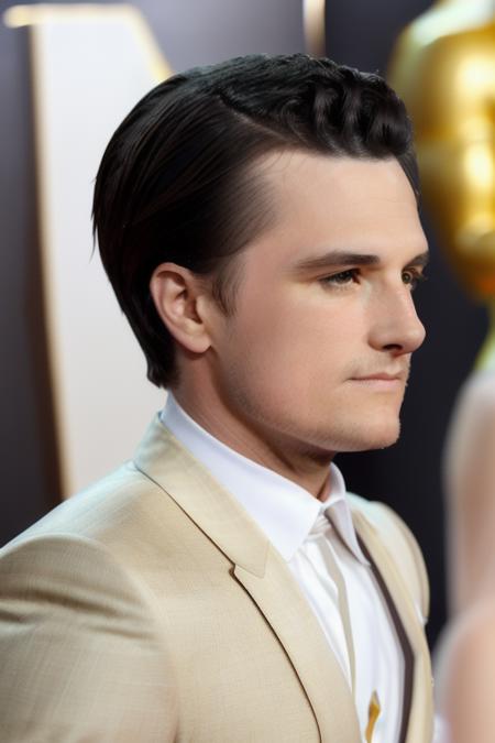 a man at the oscars in a stunning suit, (people in the background), (close up), [head shot], candid, amateur, raw, 8k, uhd, fujifulm xt3, masterpiece <lora:joshHutcherson:1>