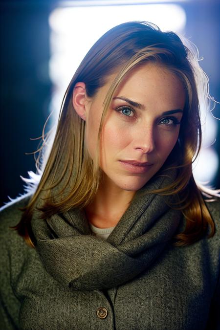 portrait of skswoman, scared , wearing cashmere , with dirty blonde Choppy layers , background bedroom epic (photo, studio lighting, hard light, sony a7, 50 mm, matte skin, pores, colors, hyperdetailed, hyperrealistic), <lyco:Claire ForlaniV2:1.1>