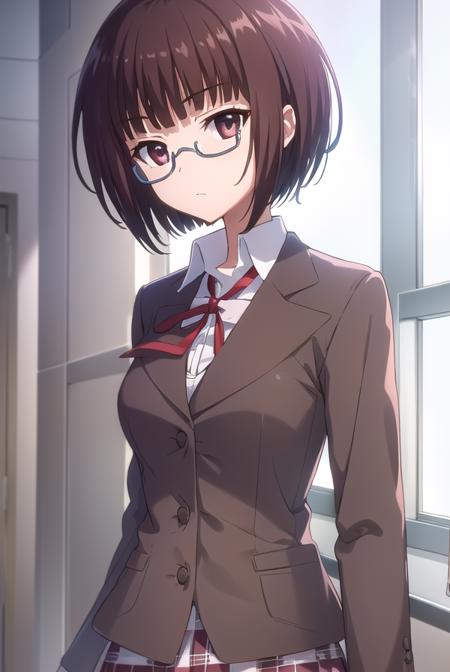 lunaminase, <lora:luna minase s2-lora-nochekaiser:1>,
luna minase, short hair, brown hair, (brown eyes:1.5), glasses, bob cut, under-rim eyewear,
BREAK skirt, school uniform, plaid, plaid skirt, shirt, white shirt, collared shirt, jacket, long sleeves, black jacket,
BREAK indoors, classroom,
BREAK looking at viewer, (cowboy shot:1.5),
BREAK <lyco:GoodHands-beta2:1>, (masterpiece:1.2), best quality, high resolution, unity 8k wallpaper, (illustration:0.8), (beautiful detailed eyes:1.6), extremely detailed face, perfect lighting, extremely detailed CG, (perfect hands, perfect anatomy),