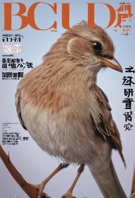magazine cover, japanese text, bird, clos-up, 3D animation style, randomize bird,