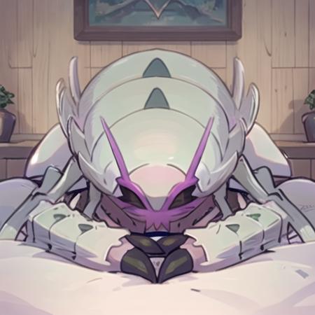 golisopod, lying, on stomach, looking at viewer, indoors, facing viewer