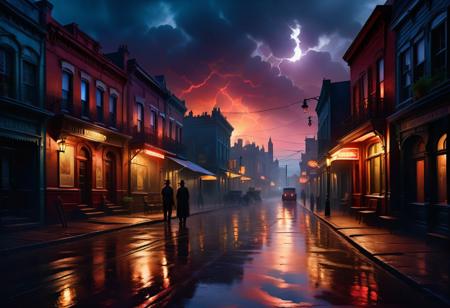 award winning, digital art of a victorian Saint Denis street from Red Dead Redemption II, with authentic buildings, minimalist design, contemporary touches, artistic decor, stylish streets, eerie calm weather, during summer, after a parade, after a storm, at twilight ,enhanced textures, creative, beautiful, vibrant, masterpiece, atmospheric, cinematic lighting, 8k, Ultra HD, amazing details, amazing quality, amazing artist, sharp edges, detailed textures, full view, atmospheric lighting, amazing visuals
