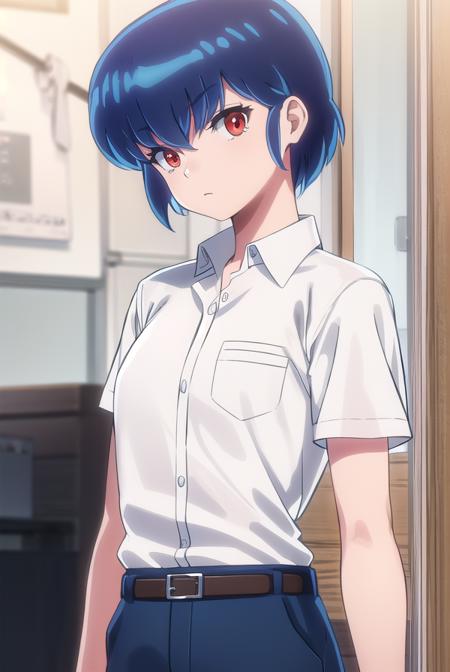 ryuunosukefujinami, <lora:ryuunosuke fujinami s1-lora-nochekaiser:1>,
ryuunosuke fujinami, short hair, blue hair, (red eyes:1.2), 
BREAK shirt, school uniform, (white shirt:1.5), short sleeves, collared shirt, belt, pants,
BREAK indoors, classroom,
BREAK looking at viewer, (cowboy shot:1.5),
BREAK <lyco:GoodHands-beta2:1>, (masterpiece:1.2), best quality, high resolution, unity 8k wallpaper, (illustration:0.8), (beautiful detailed eyes:1.6), extremely detailed face, perfect lighting, extremely detailed CG, (perfect hands, perfect anatomy),