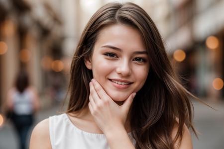 photo of a 25 year old girl,clapping hands,happy,laughing,facing viewer,ray tracing,detail shadow,shot on Fujifilm X-T4,85mm f1.2,depth of field,bokeh,motion blur,<lora:add_detail:1>,