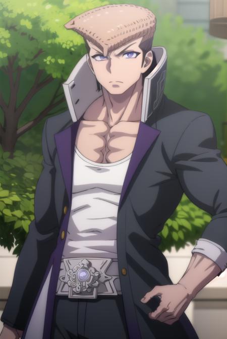 mondooowada, <lora:mondo oowada s1-lora-nochekaiser:1>,
mondo oowada, short hair, bangs, brown hair, (purple eyes:1.1), male focus, pompadour,
BREAK shirt, collarbone, jacket, white shirt, open clothes, open jacket, black jacket, pectorals,
BREAK outdoors, classroom,
BREAK looking at viewer, (cowboy shot:1.5),
BREAK <lyco:GoodHands-beta2:1>, (masterpiece:1.2), best quality, high resolution, unity 8k wallpaper, (illustration:0.8), (beautiful detailed eyes:1.6), extremely detailed face, perfect lighting, extremely detailed CG, (perfect hands, perfect anatomy),