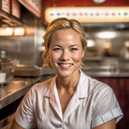 <lora:mariabello_sdxl:1> mariabello,   portrait photo of a woman, smiling, welcoming, working as a waitress in a diner, 4k textures, soft cinematic light, adobe lightroom, photolab, hdr, intricate, elegant, highly detailed, sharp focus, ((((cinematic look)))), soothing tones, insane details, intricate details, hyperdetailed, low contrast, soft cinematic light, exposure blend, hdr,