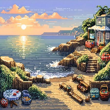 pixel art,
seaside,scenery,landscape,photograph