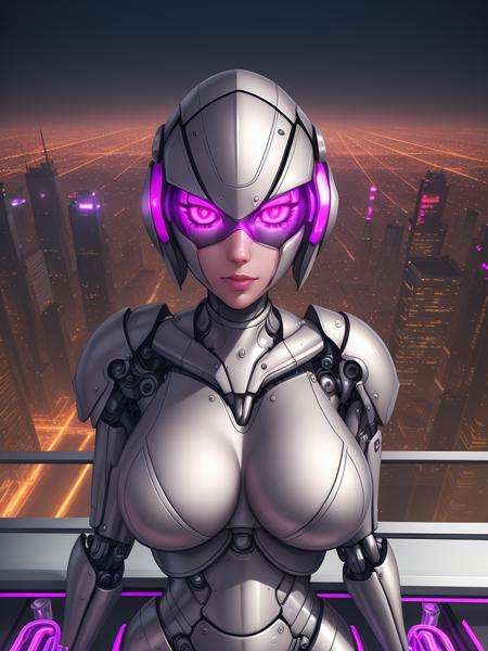 (futuristic cityscape:1.1),(nsfw:0.8) an alluring cyborg, (pov:1.2) gazing directly at the viewer while (posing on a rooftop:1.1), (metallic armor:1.2) and (glowing circuitry:1.1) accentuating her mechanical enhancements, (neon lighting:1.1) creating a sense of futuristic glamor, (provocative:1.2) evoking a sense of danger and seduction.