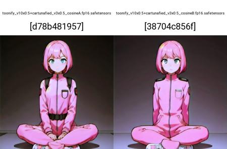 unarmed, girl, pink hightech jumpsuit, sitting