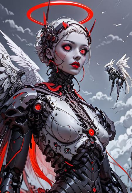 score_9, score_8_up, score_7_up, xenotr1p, (angel), (wings),(evil), (villian), (white, marble), mcnm, absurdres, (UHD), pure, (halo), holy, red glow, angelic, Robot Skin, Android Skin, (close up), (thin lips), surrounded by clouds, highly detailed, best quality, masterpiece, digital_art, <lora:Mechanism-pdxl-1:1.0>,
composition;(evil gaze, menacing expression)