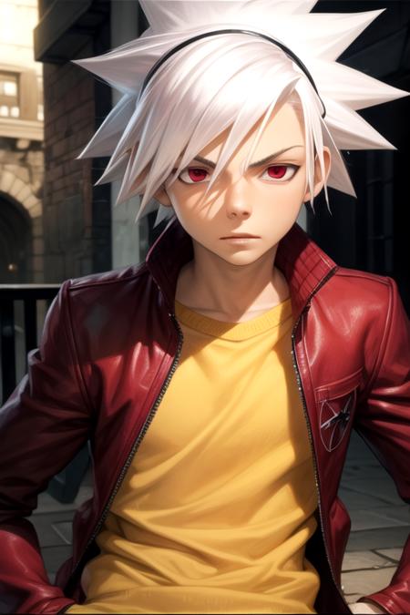 soul_eater_evans white hair red eyes spiked hair