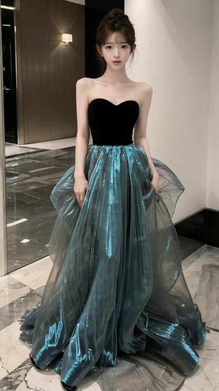 ,MIS,strapless,Tulle long dress,