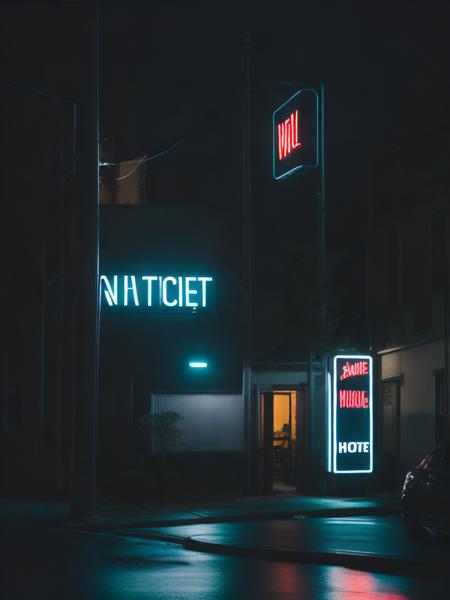 <lora:NeonNight:1>a street corner at night with a neon sign