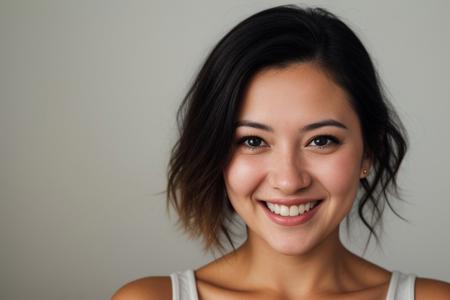 RAW photo, face portrait photo of beautiful 26 y.o woman, cute face, wearing black dress, happy face, hard shadows, cinematic shot, dramatic lighting