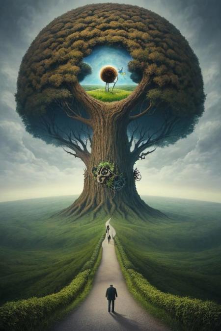 Cycle of life, surrealistic, natur, birth, death, masterpiece, surreal, photorealistic