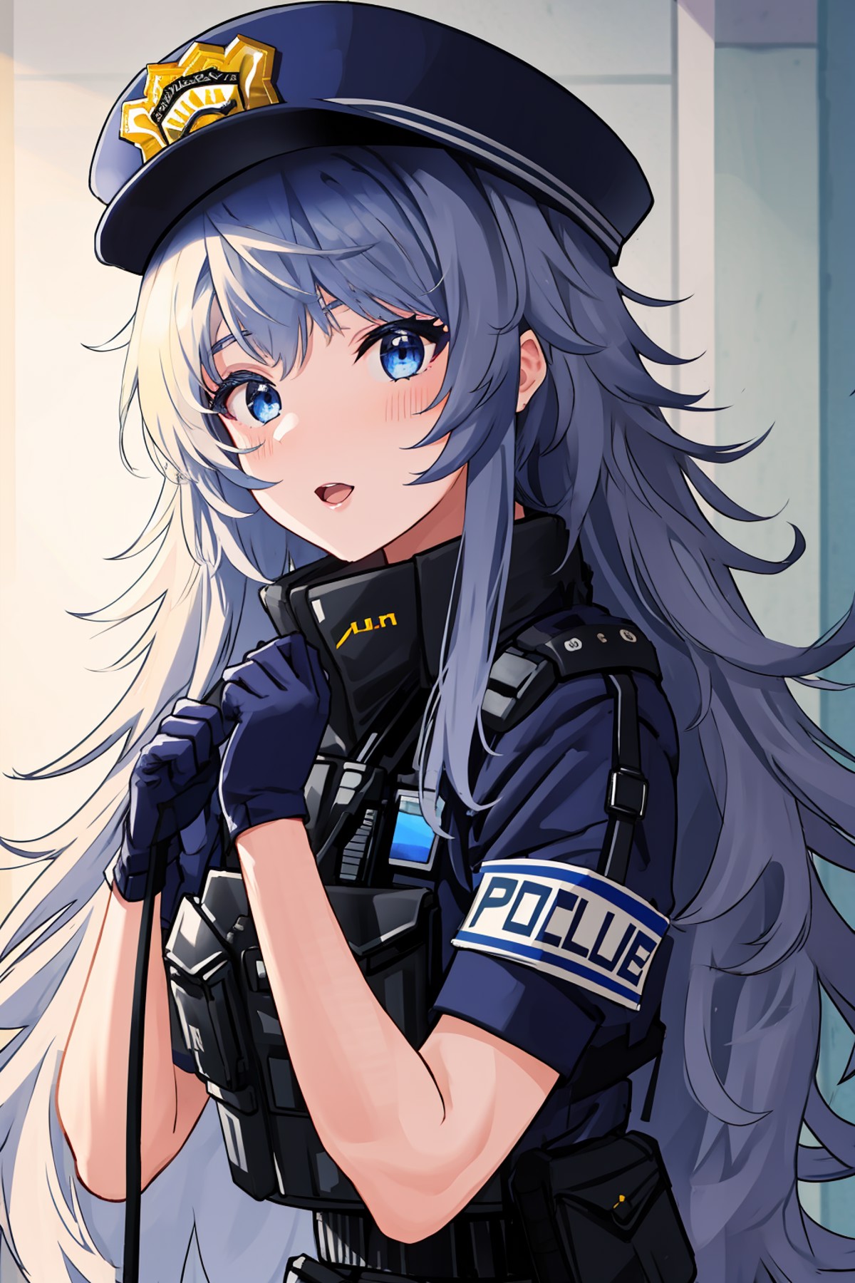 girl,police outfit, <lora:Poli:0.6>,(best quality, high quality, high resolution), ultra-detailed, highly detailed face fe...